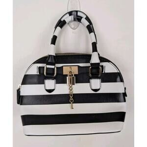 Aldo Black And White Striped Small Handbag Stripes Vegan Leather Lock Key